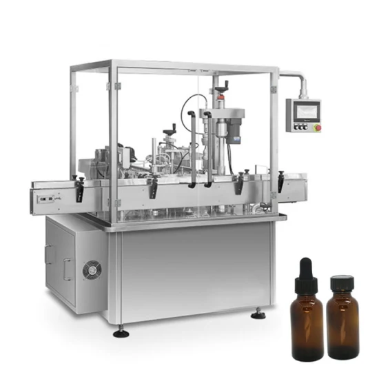 Ligne de production de remplissage de gouttes oculaires Eliquid rotative automatique 10 ml 60 ml Machine de remplissage de bouteilles d'huile essentielle Tube à essai Flacon de remplissage de bouteilles Machine de capsulage et d'étiquetage